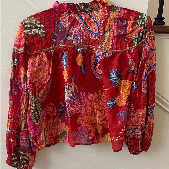 FARM Rio Red Floral Ruffled Boho Blouse - Picture 3 of 3